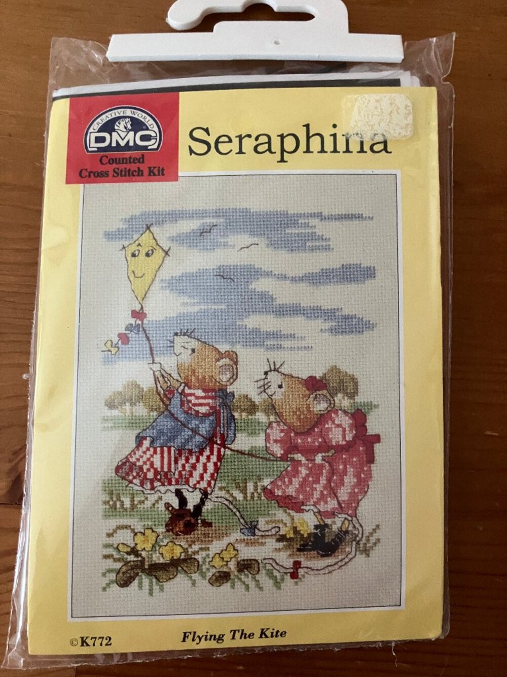 VTG SERAPHINA Conted Cross Stitch Kit "Flying The Kite" Made in England 5x7"
